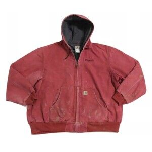 Vintage Carhartt Men's 2XL Duck Canvas Jacket Lined Workwear Hooded J158 DKR Red